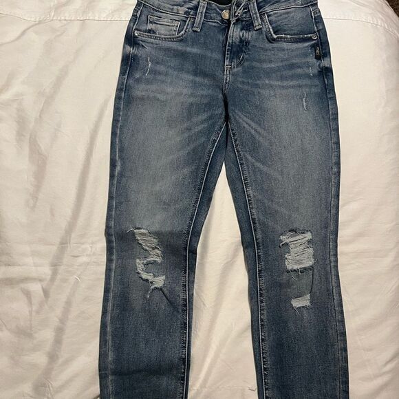NWT -SILVER JEANS CO- ELYSE SKINNY JEANS (HIGH RISE) 24W x 29L DISTRESSED - Picture 4 of 8